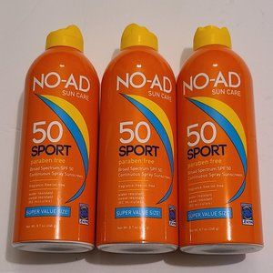3 Pack NO-AD Sport  Spray Sunscreen, SPF 50 (NEW)